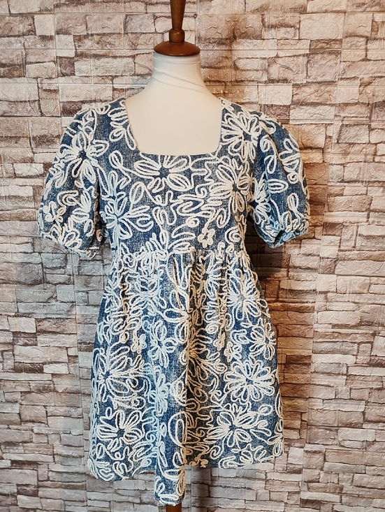 entro Dresses & Skirts - Entro Blue Puff Sleeve Lace  Baby Doll Dress